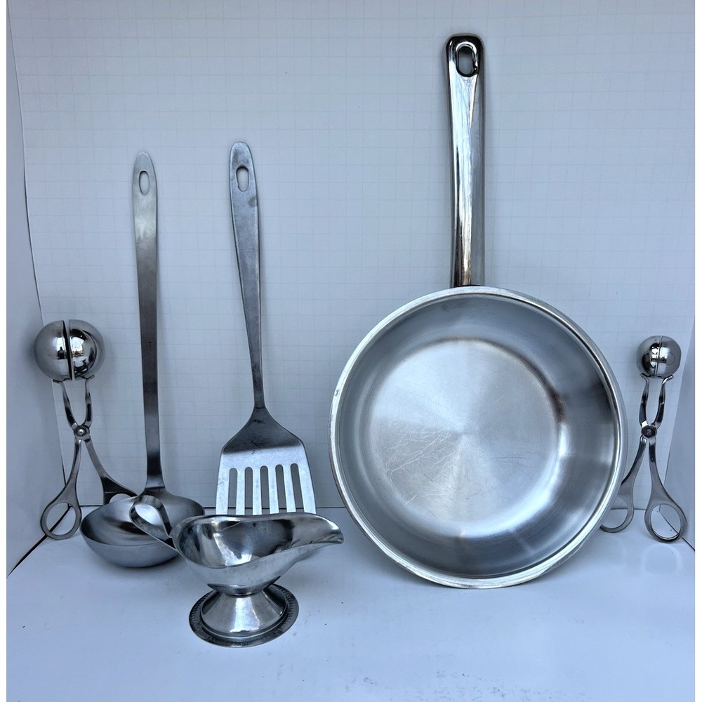 Kitchen Utensil Bundle Stainless Steel Skillet Ladle Spatula Gravy Boat Scoops - Picture 6 of 12